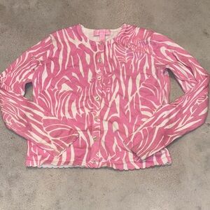Lilly Pulitzer Girl’s Size 7 Pink and White Button-Up Cardigan